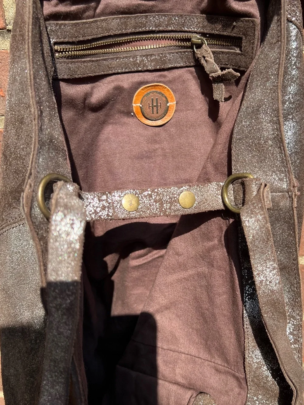 Anthropologie HOLDING HORSES Shimmer Metallic Leather Hobo Bag Boho Slouchy